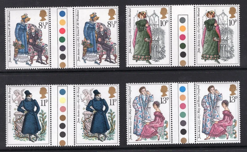 GB 1975 Jane Austen Traffic Lights Gutter Pairs Set. Unfolded MNH - Image 1 of 2