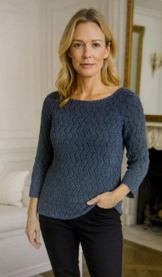 Suéter Lafayette 148 Mujer XL Mezcla Seda Azul Tejido Abierto Diseñador Lagenlook Foto 1 de 4