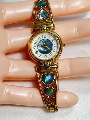 RELOJ CUARZO ABULÓN TONO DORADO VINTAGE JAPÓN DAMAS Banda de Expansión Batería Nueva Foto 1 de 4