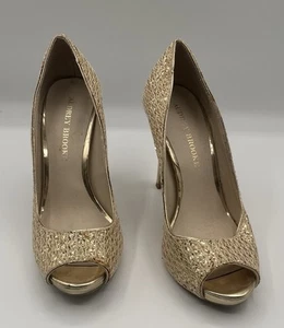 Audrey Brooke Women’s Gold Pumps Shoes Heels Open Toe Gold Shimmery Sz 7M Prom - Picture 1 of 12