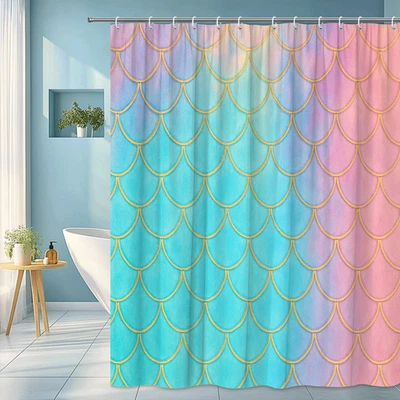 Cortina de ducha colorida escala sirena - vibrante decoración de baño Foto 1 de 4