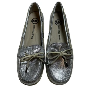 Michael Kors Damen Silber Metallic Leder Bootsschuhe Halbschuhe Größe 7,5M - Bild 1 von 6