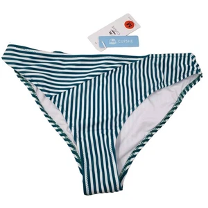 NEW! Cupshe Bikini Bottoms Stripe - Green White Asymmetrical - Women M - Picture 1 of 4