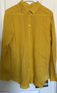 Ann Taylor LOFT Women's Yellow Sheer Long Sleeve Button Up Blouse - Size L - Picture 1 of 7