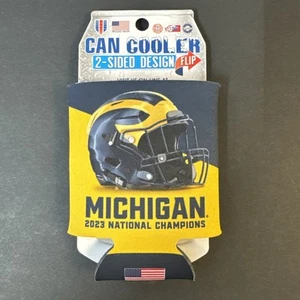 MICHIGAN WOLVERINES 2023 NATIONAL CHAMPIONS GO BLUE 2 SIDED CAN HOLDER WINCRAFT - Picture 1 of 2