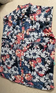 VISSLA Hemd Herren Large rot blau Blumen Hawaii Knopfleiste Reverse Print Freizeit - Bild 1 von 3