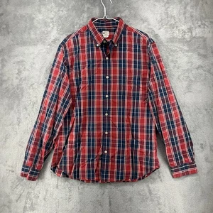 J Crew Shirt Mens Large Red Plaid Sunwashed Oxford Button Up Business Designer - Picture 1 of 13