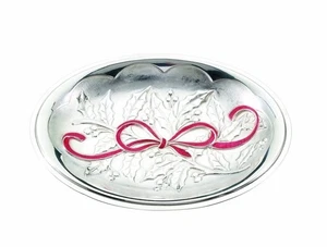 Lenox Holiday geschnitztes kleines Tablett 10" Silber Metall ~ Holly Berry rotes Band ~ NEU BOX - Bild 1 von 3