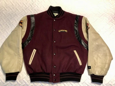 Gameworks Leather & Wool Varsity Letterman Jacket LARGE Vintage Circa 1979 Heavy - Image 1 of 4