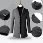 Mens Stand collar Mid Long Trench Coat Wool Blend Single Breasted Jacket Buttons