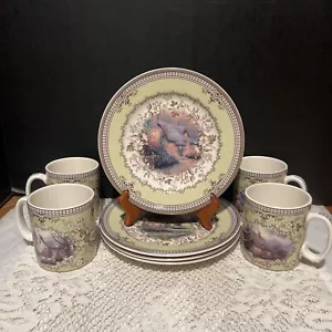 Spode-Cottage-Thomas Kinkade-Salad Plates And Mugs-Set Of 4 - Picture 1 of 11