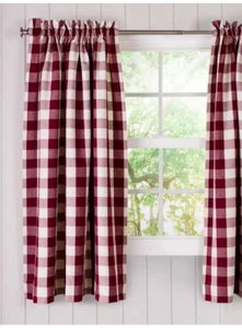 Plaid curtain panel checked red white 63"L x 45"W farmhouse rod pocket 1 Piece - Picture 1 of 2