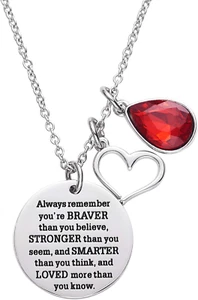 Halskette mit Aufschrift You Are Braver Than You Believe, Geburtsstein, Abschlus - Bild 1 von 6