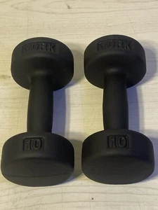 Set of 2 Vintage YORK Cast Iron 10 Lb Round Head Dumbbells New Paint - Picture 1 of 12