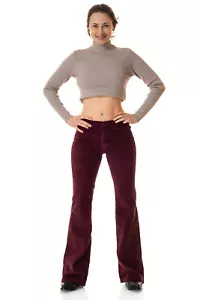 Comycom Damen Cord Bootcut Hose SlimFit bordeaux - Bild 1 von 10