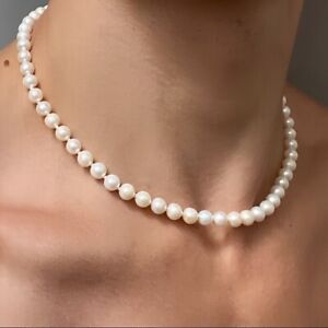 Beautiful White Pearl Smooth Round Gemstone Beaded Necklace For Men Jewelry 20"
