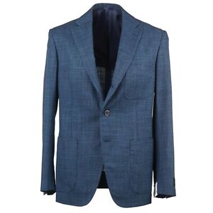 Belvest Teal Blue Woven Houndstooth Check Wool and Silk Suit 40R (Eu 50) NWT