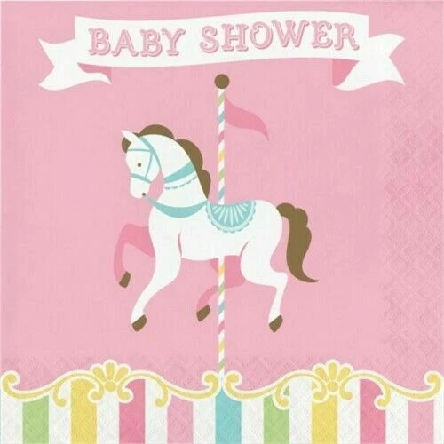 New Carousel Lunch Napkins 16 Per Pack Baby Shower Girls Birthday Party Decor - Image 1 of 1