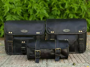 9" Motorrad Racer Satteltaschen Ziegenleder Satteltaschen Kombi aus 3 Taschen - Bild 1 von 9