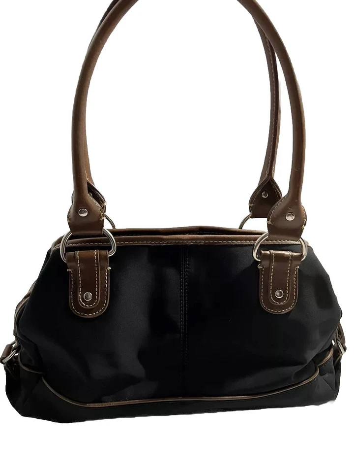 Bolso de hombro Chaps negro de nailon con ribete de cuero sintético bolsillos cremallera bolso grande Foto 1 de 4