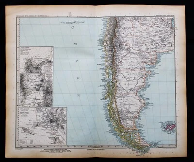 PLACA MAPA MUNDIAL ATLAS MANO STIELERS PÁGINA NO.94 SUR SUDAMÉRICA 1888 Foto 1 de 4