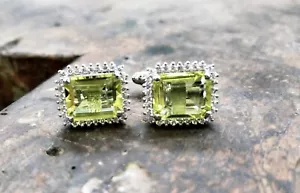 Natural Lemon Quartz Gemstone with 925 Sterling Silver Cufflink #2482 - Picture 1 of 4