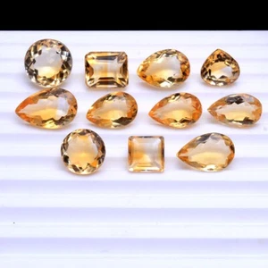 VVS 11 Pcs Natural Golden Citrine 9mm-15mm Faceted Cut Gemstones Loose Wholesale - Picture 1 of 8