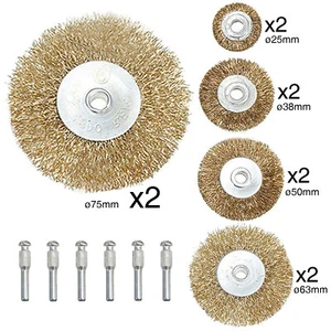 Wire Brush Brass Drill Wheel Set 1/4"  Metal Rust Removal 10 Piece Cleaning Kit - Picture 1 of 4