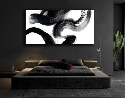 Negro Blanco Abstracto Remolino Pintura Trazos Fresco Pared Arte Pintura Impresión Lona Lo último Foto 1 de 4
