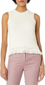 Theory Meenara Shell White Soft Chain Knit Tank Sweater Size Medium Large Boho - Picture 1 of 16
