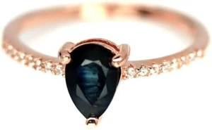 1 CT Pear Simulated Sapphire Wedding Ring for Women 14k Rose Gold Plated Silver - Picture 1 of 7