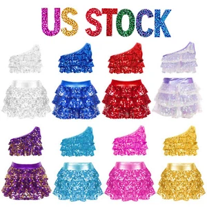 Traje de baile de lentejuelas brillantes para niñas Falda brillante en capas Disfraz latino de jazz - Imagen 1 de 46