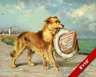 DOG CARRYING A LIFEBOUY SOAP BOX AD AT HARBOR ART PAINTING PRINT ON REAL CANVAS