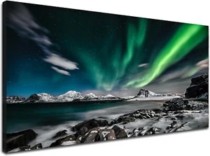 Northern Lights Canvas Print Large Green Picture Aurora Borealis Canvas Wall Art - Picture 1 of 5