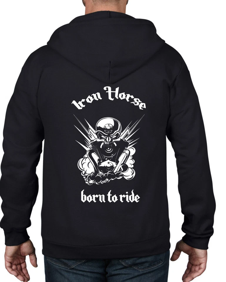 Iron Horse Born To Ride Biker Reißverschluss Kapuze - Motorrad Trike T-Shirt - Bild 1 von 1