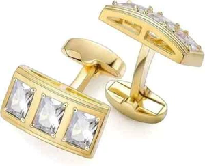 Men's Shirt Cufflinks 3Ct Emerald Cut Lab Created Diamond 14K Yellow Gold Plated - Picture 1 of 3