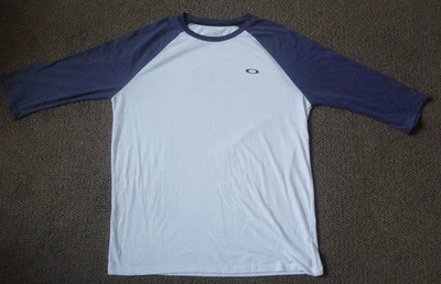 Nueva Camisa Para Hombre Oakley Tres Cuartos Manga 3/4 Crew Blanca Azul Grande Foto 1 de 3