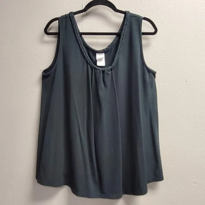 Camiseta sin mangas JMS Just My Size para mujer 1X negra escote trenzado fluida talla grande Foto 1 de 4