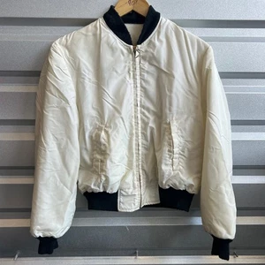 Vintage 1970's White/Black Bomber Jacket Conmar Zipper Grunge Essential Jacket - Picture 1 of 5