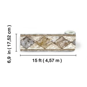 TRIMZ Wallpaper Border – Gray Marble & Gold Tiles, 15 Ft x 6.9 In - Picture 1 of 5