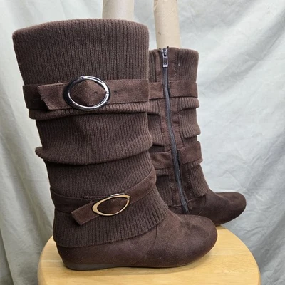 Top Moda Marrón Oscuro Suéter Gamuza Invierno Botas Cremallera Lateral Media pantorrilla Para Mujer Talla 6 Foto 1 de 4