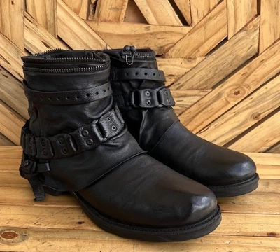 AS 98 Airstep italian Zipper Boho Biker Distressed Black Boots Sz EU 40/US 9-9.5 - Image 1 of 4