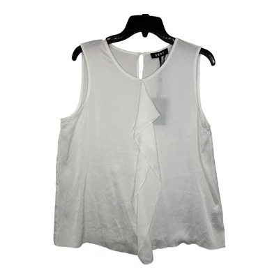 DKNY Sleeveless Ruffle Front Top Blouse Elegant Career White Size L - Image 1 of 4