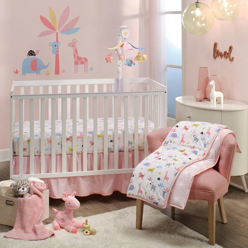 Lambs & Ivy Snuggle Jungle Pastel Safari Cotton Jersey 3-Piece Crib Bedding Set - Image 1 of 4