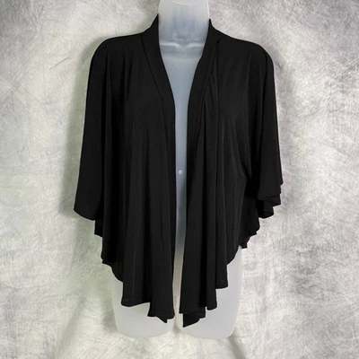 Black Open Front Flowy batwing Cape Shrug Bolero Cardigan Sz L witchy vamp - Image 1 of 4