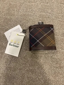 FRASCO DE CADERA TARTÁN TIPO BARBOUR 6 oz en marrón oscuro herencia británica gran regalo - Imagen 1 de 4
