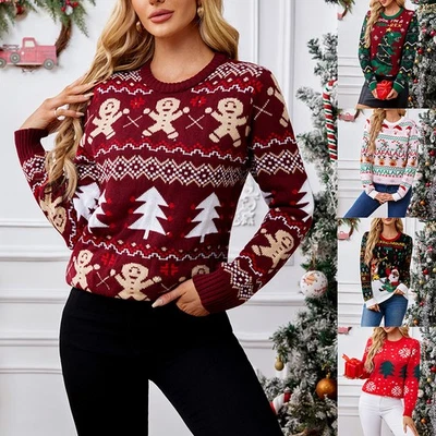 Womens Knitted Christmas Santa Jumper Tops Sweater Winter Warm Knitwear Pullover - Image 1 of 4
