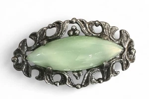 Vintage Anstecknadel schottische Navette grün Chrysoberyll Katzenauge Wunder Kilt Brosche #218 - Bild 1 von 6