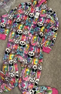 PJ place Zip Up Fleece Pajamas Size 7/8 Medium Girls Brand New With Tags Panda - Picture 1 of 8