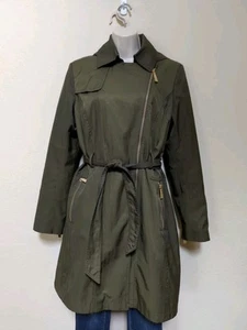Vince Camuto Woman Trench Coat Zipper Closure Tie Olive Sz M Active Classic - Picture 1 of 21